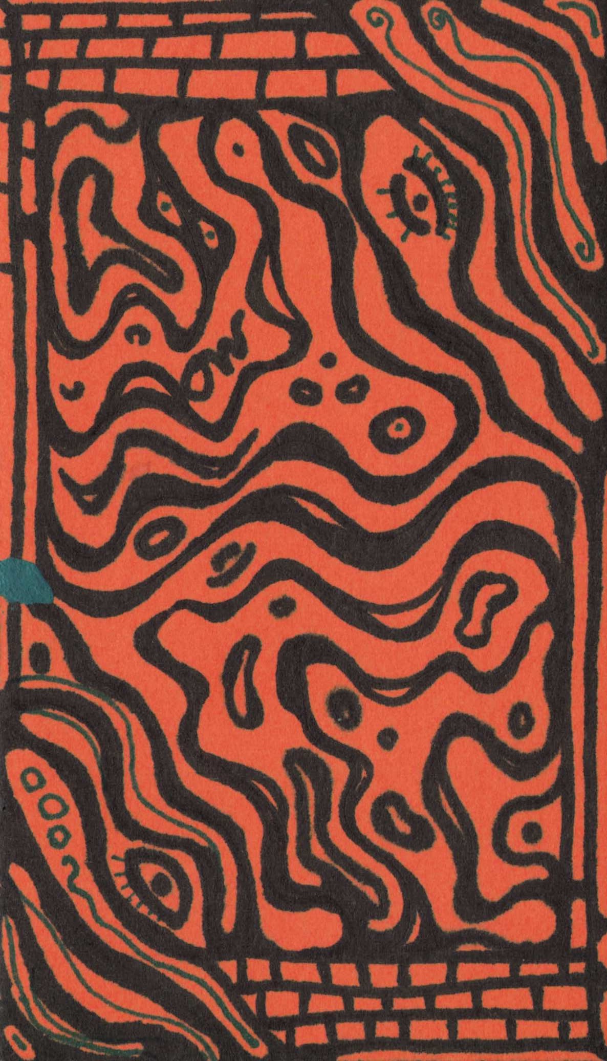 Contact card. Black graphic design on Pumpkin Orange card.